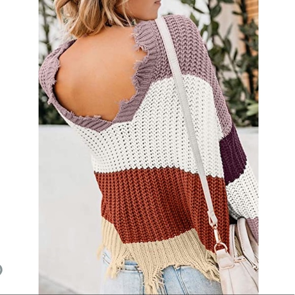 Boho Vintage Frayed Hem Off-Shoulder Sweater - Picture 2 of 14